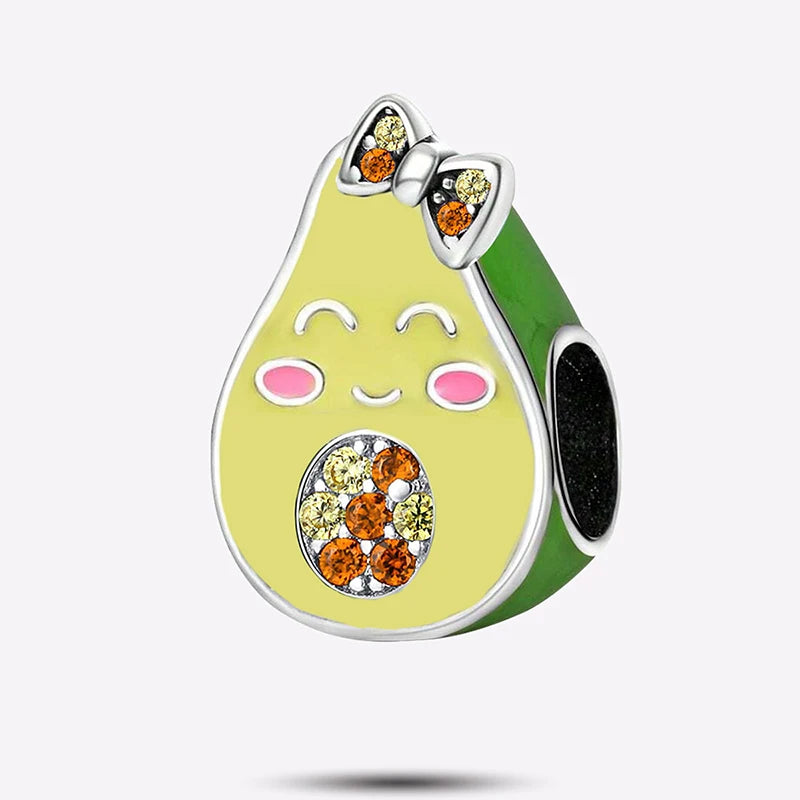 925 Sterling Silver Charm Beads fit Original Pan Charms Bracelet Dog Love Avocado Flower Silver Jewelry Making DIY Gift