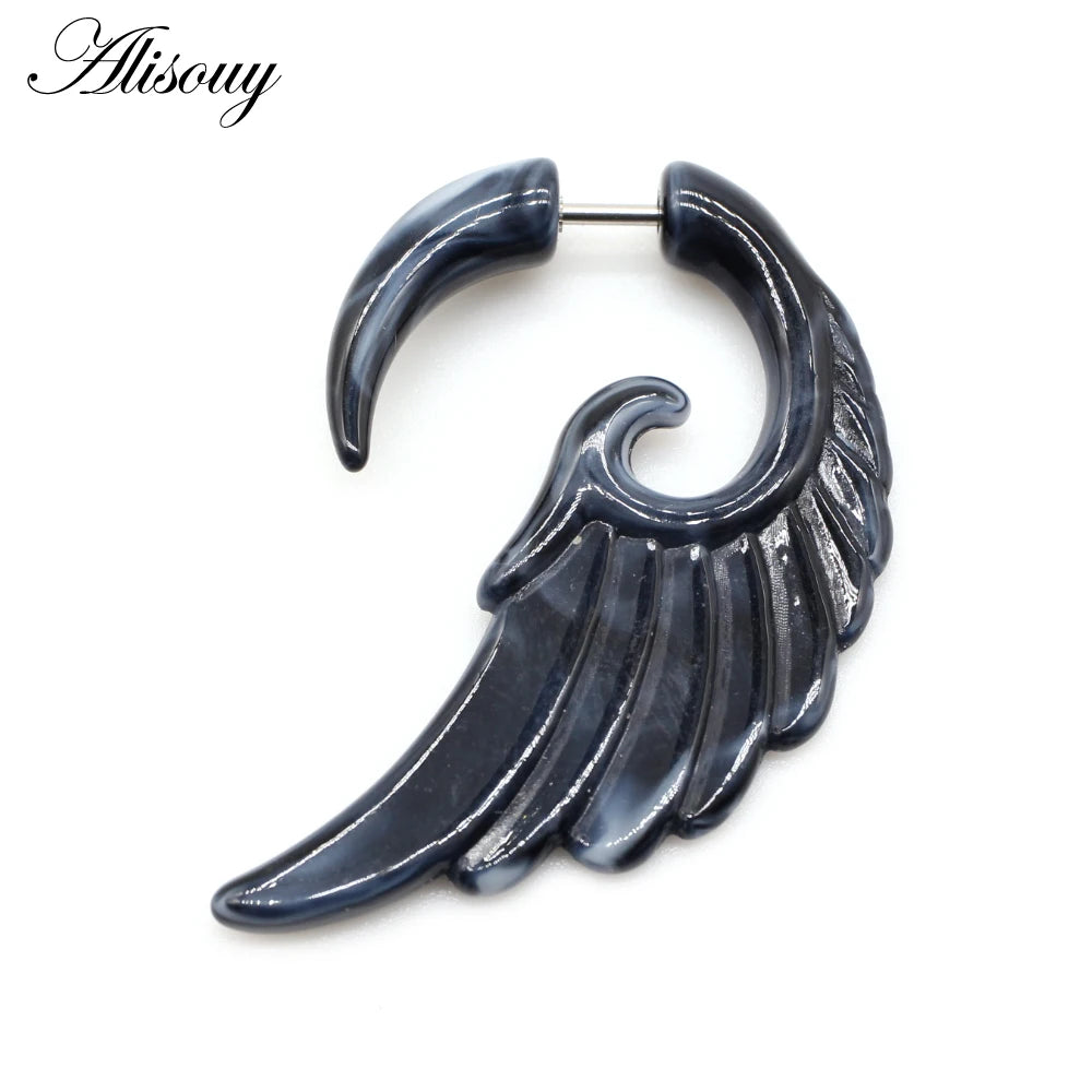 Alisouy 2 PC Heteromorphism Shape Gauge Ear Plug Double Color Acrylic Flesh Earring Wing Heart Spiral Body Piercing Jewelry