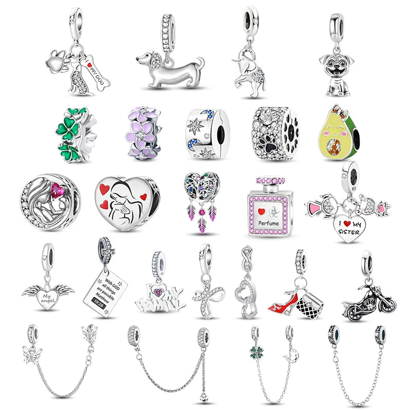 925 Sterling Silver Charm Beads fit Original Pan Charms Bracelet Dog Love Avocado Flower Silver Jewelry Making DIY Gift