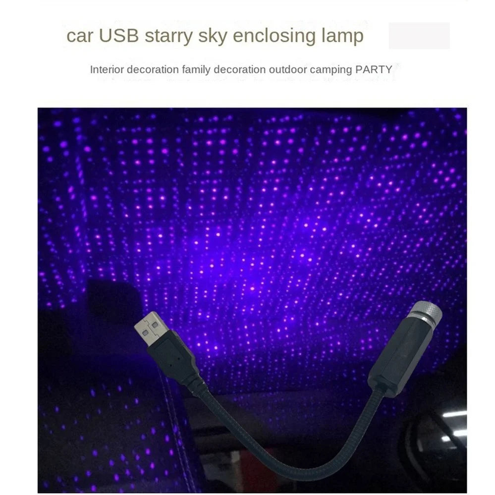 Car Roof Star Ambient Light Romantic USB Night Atmosphere Lamp Home Interior Decoration Mini Ceiling Projector Galaxy Adjustable
