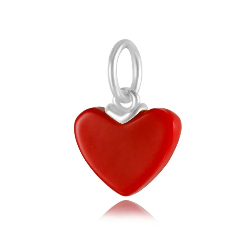 TrustDavis Fashion S925 Sterling Silver Sweet Romantic Red Heart Charms For Bracelet Or Necklace DIY Accessories Jewelry HY032