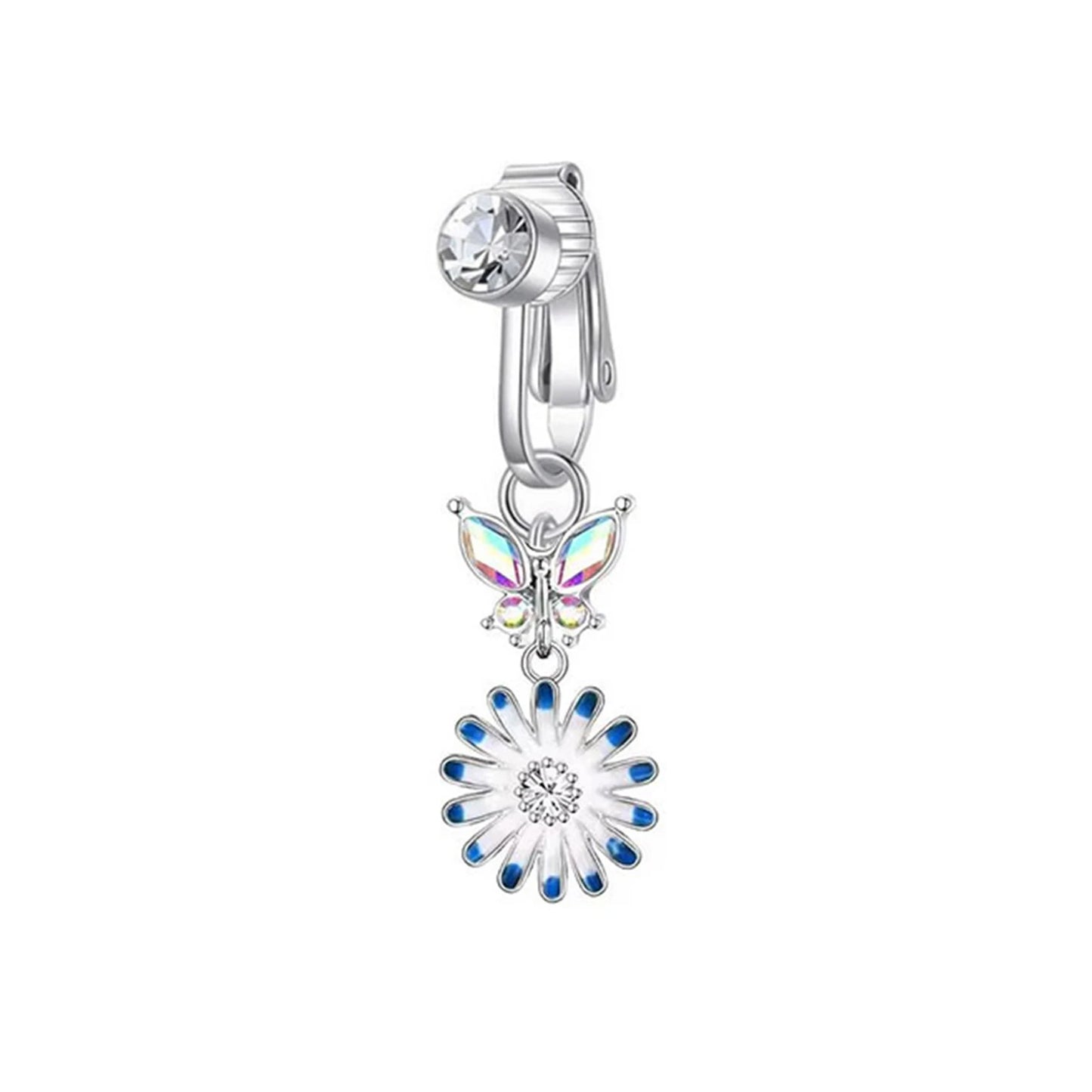 Fake Belly Piercing Sunflower Dangling Long Fake Belly Button Pircing Clip On Umbilical Navel Cartilage Earring Clip Jewelry