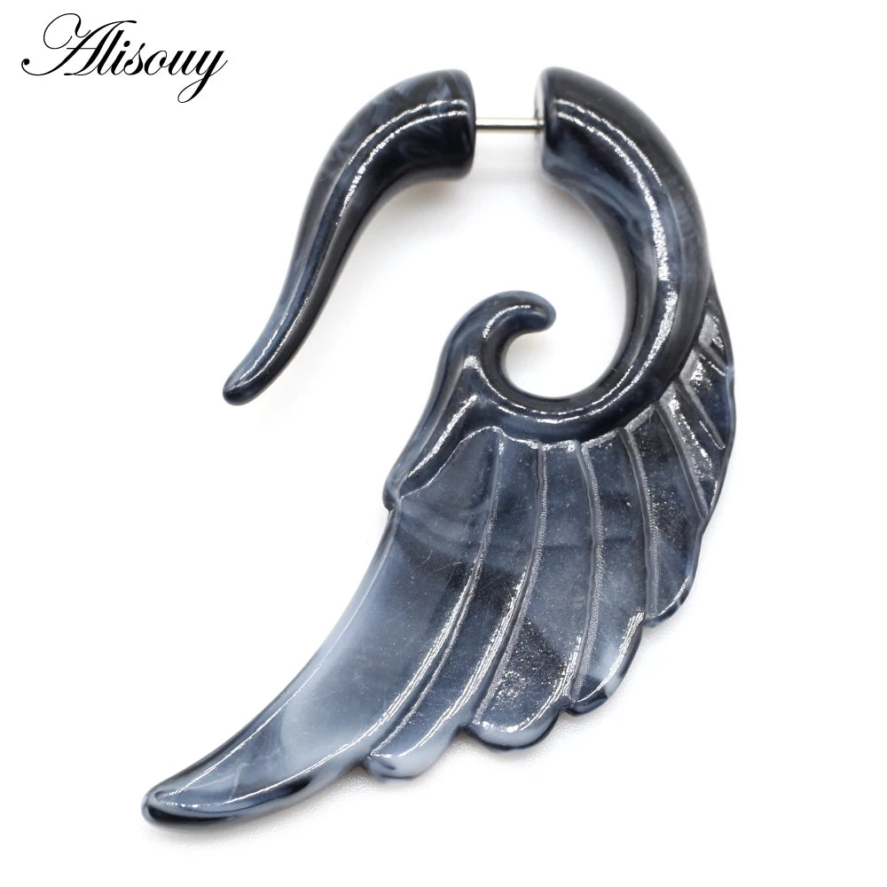 Alisouy 2 PC Heteromorphism Shape Gauge Ear Plug Double Color Acrylic Flesh Earring Wing Heart Spiral Body Piercing Jewelry