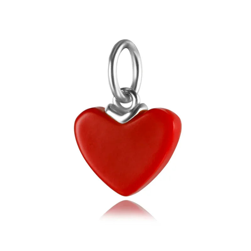 TrustDavis Fashion S925 Sterling Silver Sweet Romantic Red Heart Charms For Bracelet Or Necklace DIY Accessories Jewelry HY032