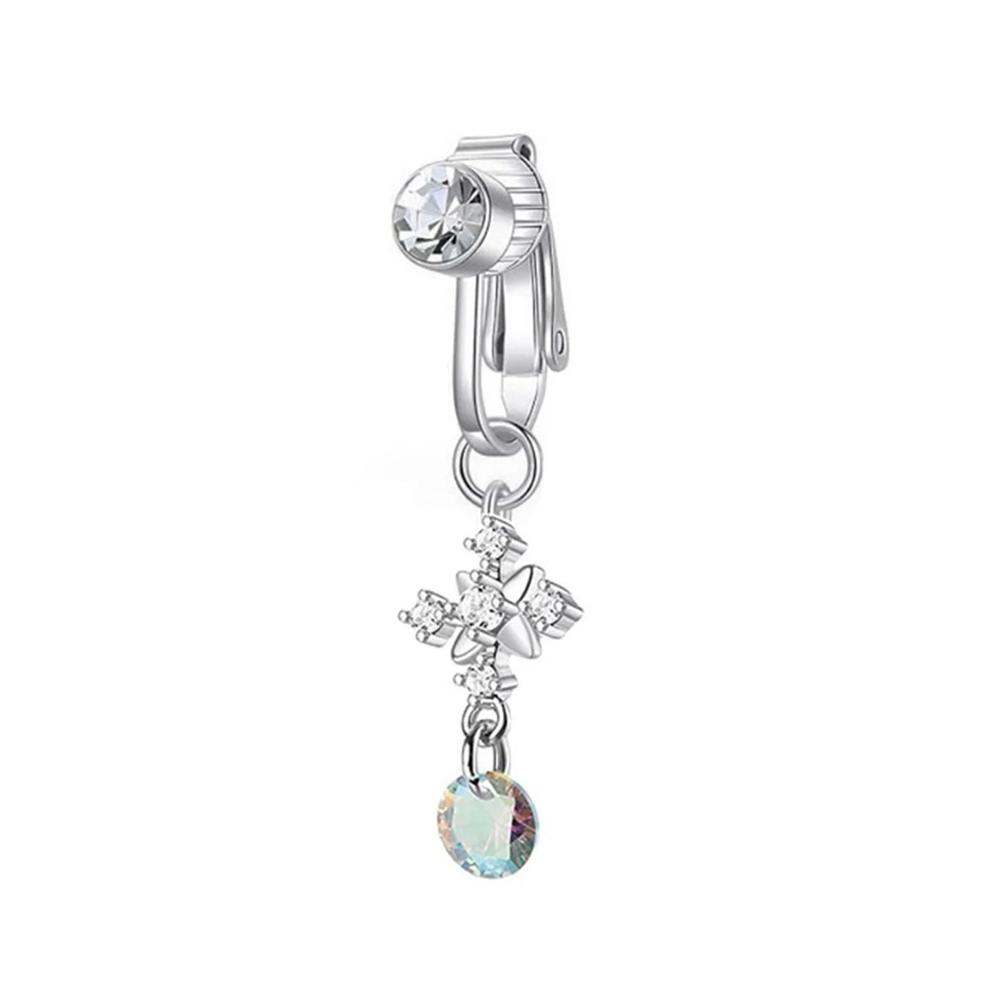 Fake Belly Piercing Sunflower Dangling Long Fake Belly Button Pircing Clip On Umbilical Navel Cartilage Earring Clip Jewelry