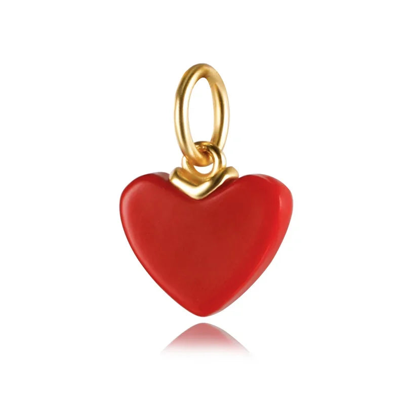 TrustDavis Fashion S925 Sterling Silver Sweet Romantic Red Heart Charms For Bracelet Or Necklace DIY Accessories Jewelry HY032