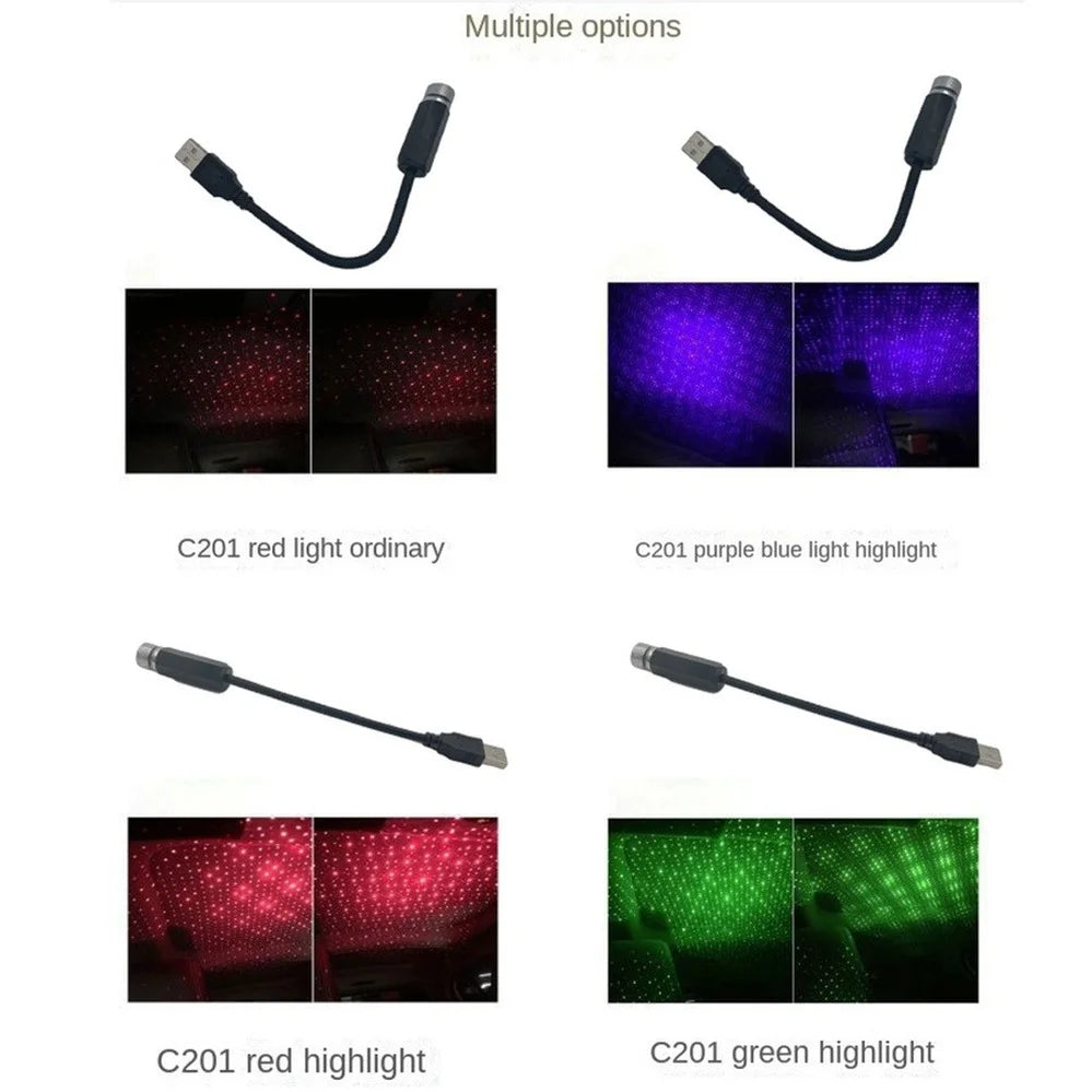 Car Roof Star Ambient Light Romantic USB Night Atmosphere Lamp Home Interior Decoration Mini Ceiling Projector Galaxy Adjustable