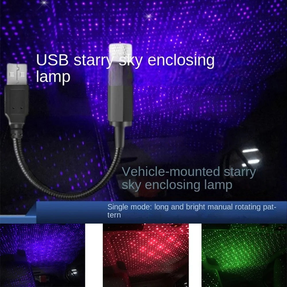 Car Roof Star Ambient Light Romantic USB Night Atmosphere Lamp Home Interior Decoration Mini Ceiling Projector Galaxy Adjustable