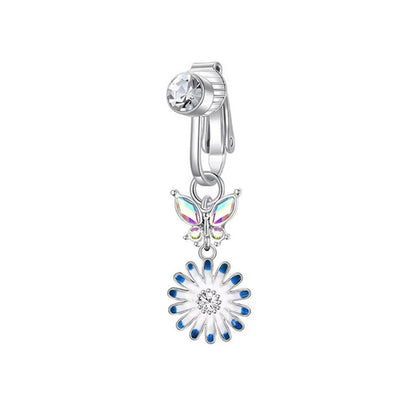 Fake Belly Piercing Sunflower Dangling Long Fake Belly Button Pircing Clip On Umbilical Navel Cartilage Earring Clip Jewelry