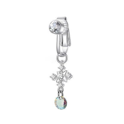 Fake Belly Piercing Sunflower Dangling Long Fake Belly Button Pircing Clip On Umbilical Navel Cartilage Earring Clip Jewelry